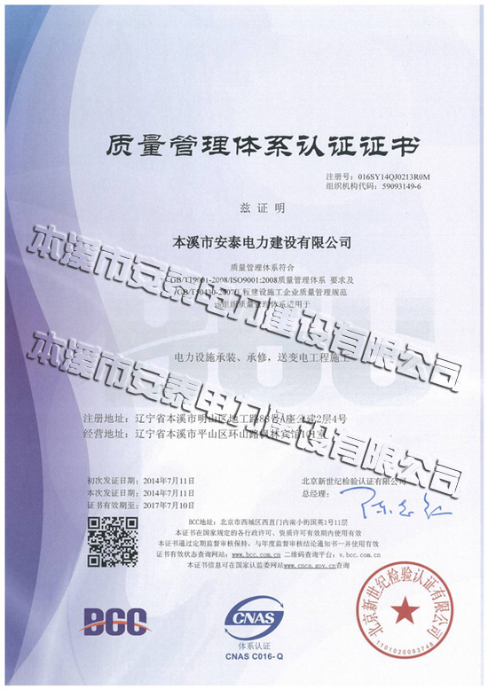 遼寧華泰電力實業有限公司榮譽證書